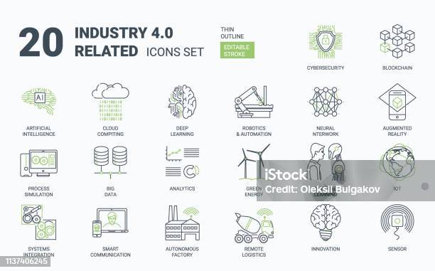 Industry 40 Simple Icons Set With Editable Stroke And Linear Style Stock Illustration - Download Image Now