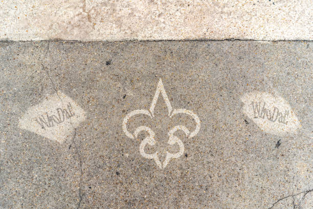 New Orleans, Louisiana / USA - February 15, 2019: The famous Fleur de Lis, a symbol of New Orleans, along with the \