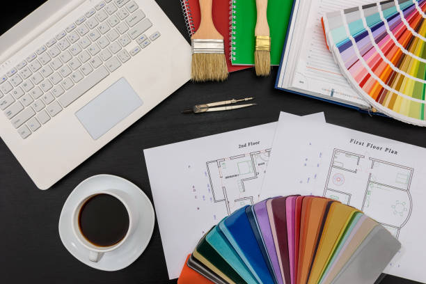 istock Color palette with house pan and laptop on black 1137408356