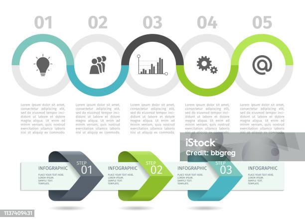 Infograficzny Wykres Procesowy I Strzałki Z Opcjami Step Up Szablon Wektora - Stockowe grafiki wektorowe i więcej obrazów Grafika informacyjna