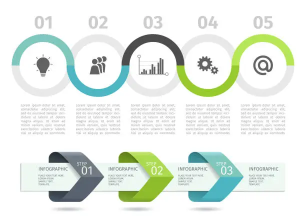 Vector illustration of Infographic process chart and arrows with step up options. Vector template.