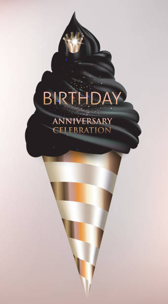 illustrazioni stock, clip art, cartoni animati e icone di tendenza di compleanno elegante striscione con cono gelato. illustrazione vettoriale - invitation elegance dinner backgrounds