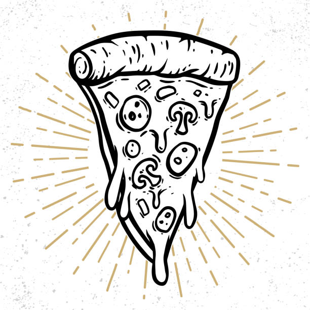ilustrações, clipart, desenhos animados e ícones de ilustração desenhada mão da pizza. elemento do projeto para o poster, sinal, t-shirt. - pizza pepperoni vector ingredient