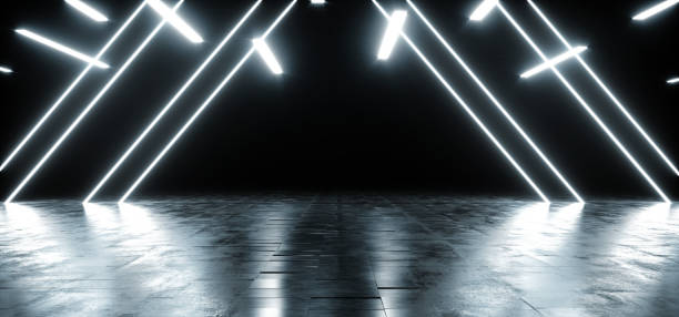 istock Neon Glowing Triangle Blue White Vibrant Background On Grunge Concrete Asphalt Reflective Spectrum Laser Show Optical Illusion Virtual Reality Empty Dark Sci Fi Futuristic Garage Room 3D Rendering 1137419614