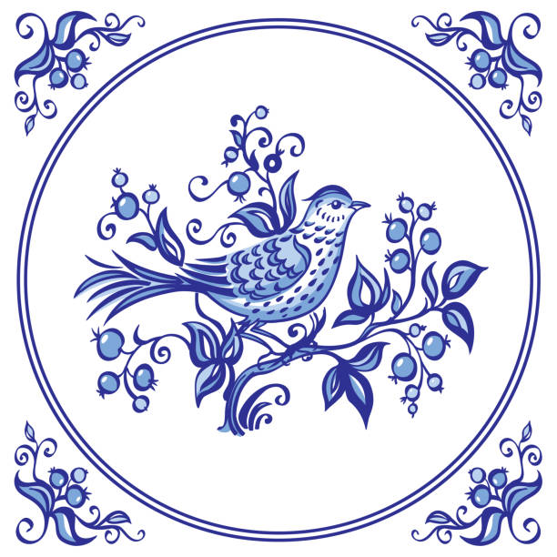 ilustraciones, imágenes clip art, dibujos animados e iconos de stock de pájaro en el arbusto con bayas - pájaro azulejo