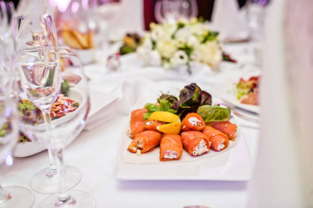 istock smoked salmon roll with cheese. Banquet in a luxurious restaurant 1137420431