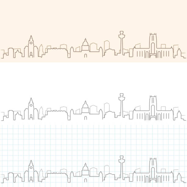 liverpool ręcznie rysowane skyline - liverpool stock illustrations