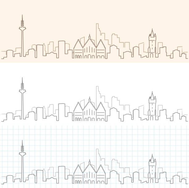 illustrazioni stock, clip art, cartoni animati e icone di tendenza di skyline disegnato a mano a francoforte - bce
