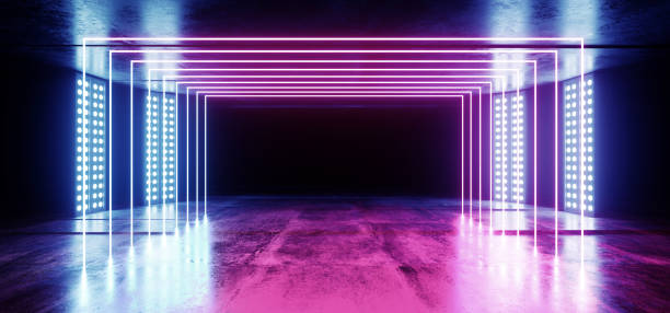 istock Rectangle Neon Glowing Blue Purple Vibrant Background On Grunge Concrete Asphalt Reflective Spectrum Laser Show Optical Illusion Virtual Reality Empty Dark Sci Fi Futuristic Garage Room 3D Rendering 1137422321