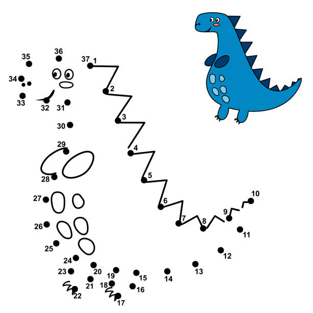 ilustraciones, imágenes clip art, dibujos animados e iconos de stock de conecta los puntos y dibuja un dinosaurio lindo - drawn learn dinosaur