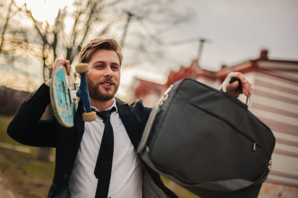 istock Businessman on skateboard 1137426842