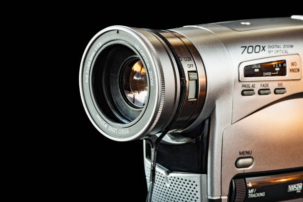 a camera lens on a red background