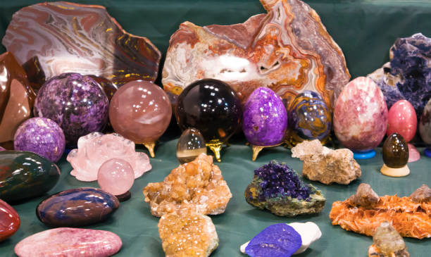 istock Pieces of raw minerals, stone eggs and orbs 1137433883