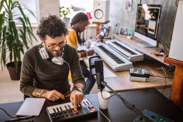 istock Musician making recording in studio 1137437935