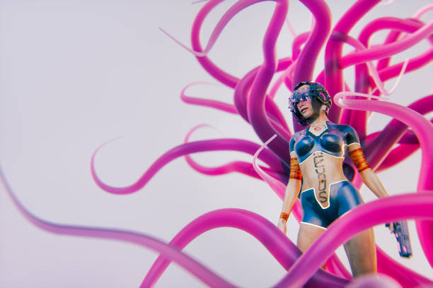 istock Futuristic cyborg with lashing tentacles 1137441426
