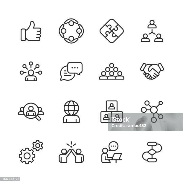 Teamwork Line Icons Editable Stroke Pixel Perfect For Mobile And Web Contains Such Icons As Like Button Cooperation Handshake Human Resources Text Messaging Stock Illustration - Download Image Now