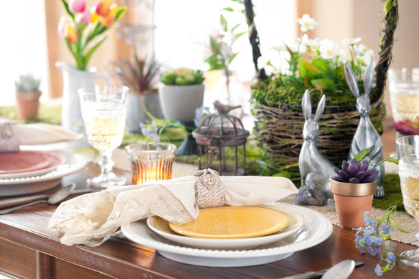 easter dining - retro revival food easter napkin imagens e fotografias de stock