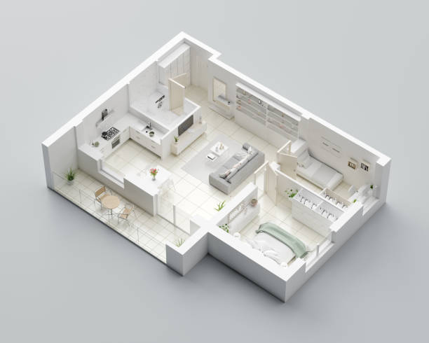 istock 3D Floor plan of a home. Open concept living apartment layout 1137456453