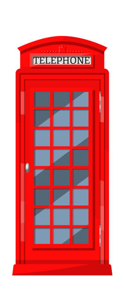 illustrazioni stock, clip art, cartoni animati e icone di tendenza di cabina telefonica rossa di londra con telefoni a pagamento. cabina cabina, dispositivo di comunicazione. - telephone booth telephone panoramic red