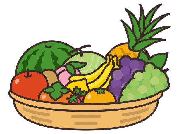ilustraciones, imágenes clip art, dibujos animados e iconos de stock de cesta de frutas - tazón para frutas