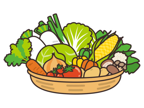 illustrazioni stock, clip art, cartoni animati e icone di tendenza di cesto di verdure - white background freshness spinach vegetable