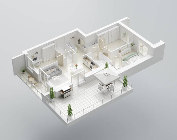 3d plan piętra domu. otwarty układ mieszkania - inside of model home indoors bathroom zdjęcia i obrazy z banku zdjęć