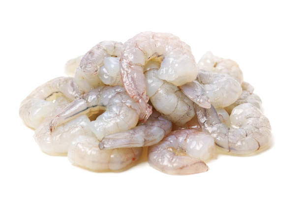 gamberi jumbo crudi su sfondo bianco - shrimp prepared shrimp prawn prepared prawn foto e immagini stock