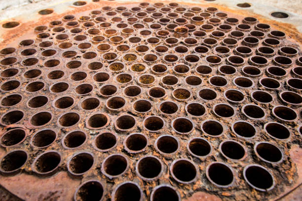 tube sheets of heat exchangers, water heaters, boilers used is rust. - baffle imagens e fotografias de stock