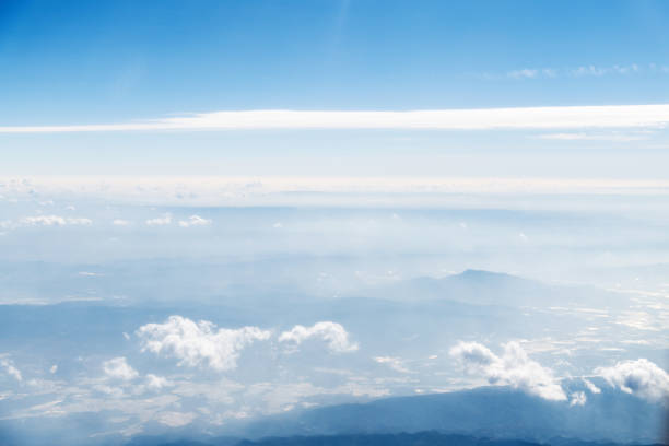 Aerial view of mountains in clouds.