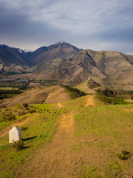 cacto, montanhas e vales perto da cidade de vicuña vicuna. vale de elqui no chile - coquimbo region - fotografias e filmes do acervo