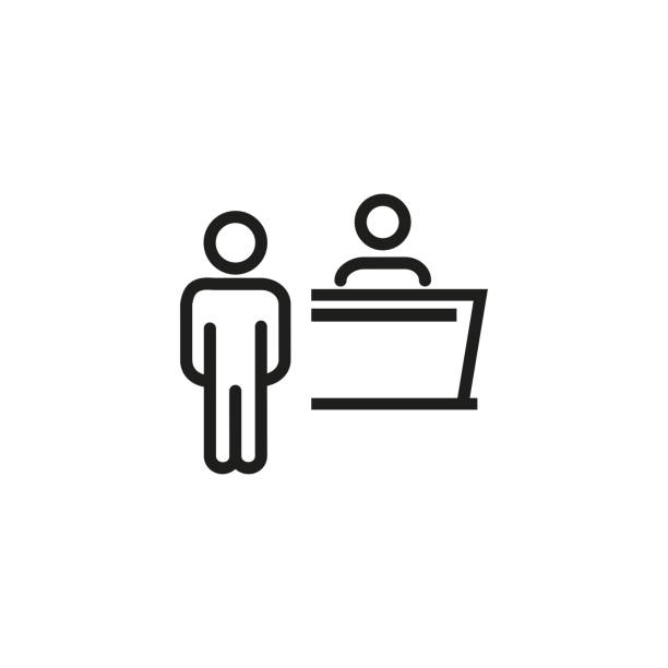 Event reception line icon Event reception line icon. Cash register, registration, service desk. Special event concept. Vector illustration can be used for topics like celebration, event, service receptionist stock illustrations