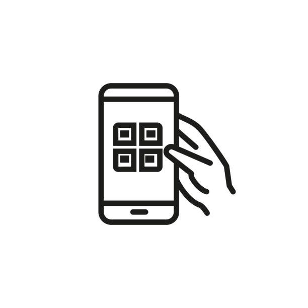 QR code scanning line icon QR code scanning line icon. Data, mobile app, web link. Scanning concept. Vector illustration can be used for topics like technology, applications, internet scan barcode on phone stock illustrations