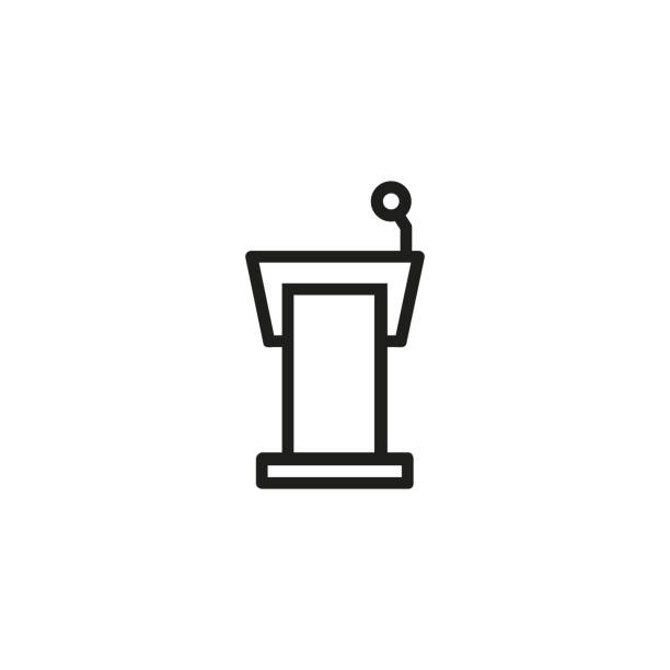 Tribune line icon Tribune line icon. Podium, rostrum, lecture. Special event concept. Vector illustration can be used for topics like business, education, politics podium stock illustrations