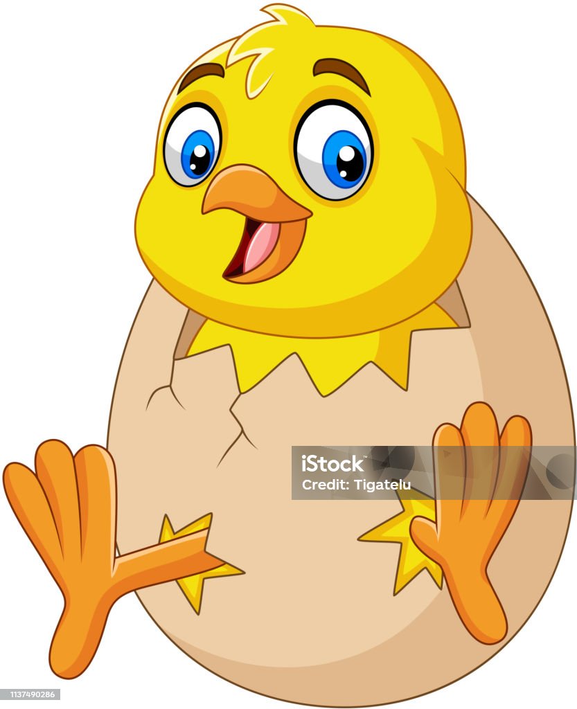 Cartoon Little Chick Hatching Out The Egg Stock Illustration - Download  Image Now - Baby Chicken, Young Bird, Cartoon - iStock