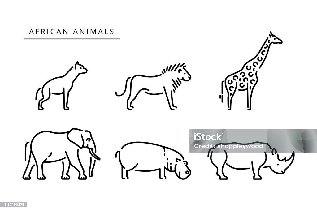African Savanna Animals Set Outline Vector Illustration Stock Illustration  - Download Image Now - iStock