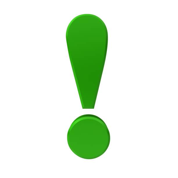 感嘆符3d 緑のレンダリング警告記号指示記号ヒントアイコン白い背景に分離 - danger warning sign warning symbol exclamation point ストックフォトと画像
