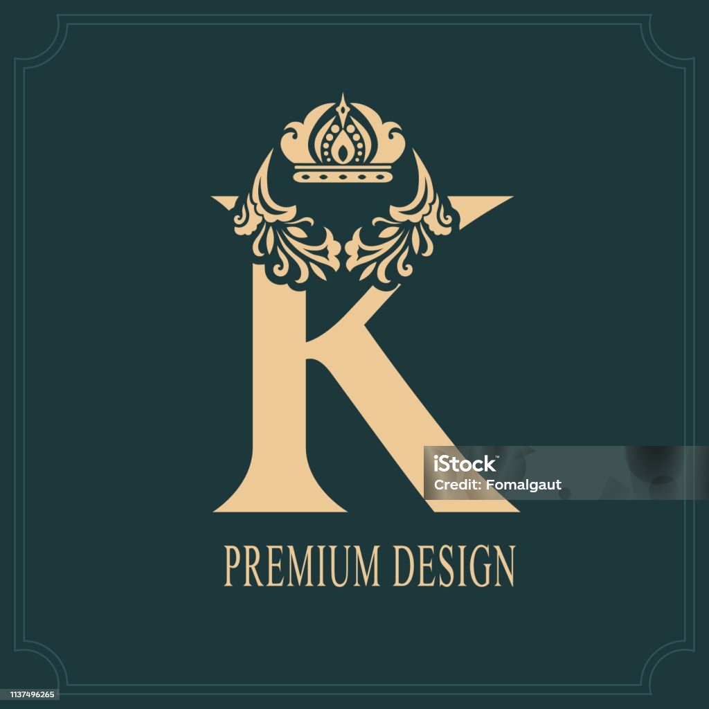 Elegant Letter K With Crown Graceful Royal Style Calligraphic ...