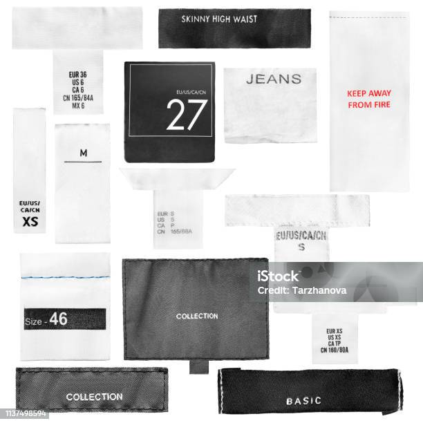 Clothes Labels Isolated Stock Photo - Download Image Now - Label, Textile,  Clothing - iStock