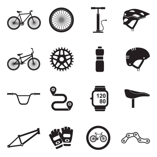 ilustrações de stock, clip art, desenhos animados e ícones de bicycle icons. black flat design. vector illustration. - bicycle sport tire single object