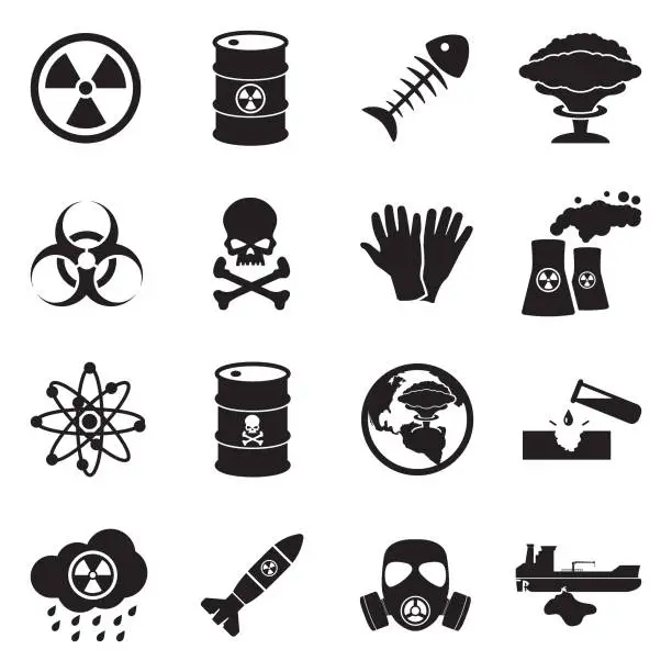 Vector illustration of Biohazard And Nuclear Icons. Black Flat Design. Vector Illustration.