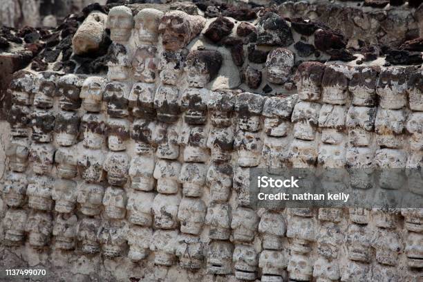 A Stone Tzompantli Skull Rack Found At The Aztec Templo Mayor In Mexico City Stock Photo - Download Image Now