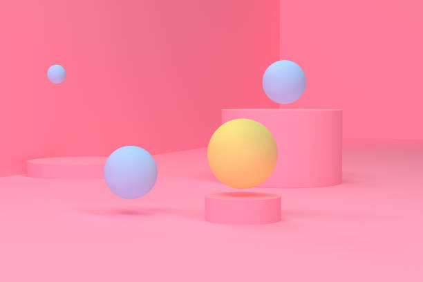 istock Geometric pink cream scene with yellow and blue 3d rendering . Concept : cute , love , minimal. 1137501855