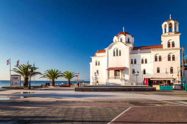 Paralia, St Photini Church at the beach. Paralia, St Photini Church at the beach, a tourist seaside part of the municipality Katerini, Greece, Europe. katerini greece photos stock pictures, royalty-free photos & images