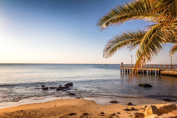 Sea view and sandy beach in The Paralia. Sea view and sandy beach in The Paralia, a tourist seaside part of the municipality Katerini, Greece, Europe. katerini greece photos stock pictures, royalty-free photos & images