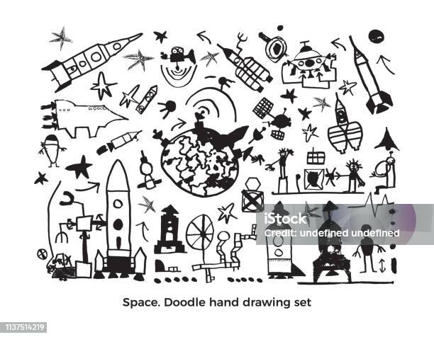 Vector Cosmic Set Cute Baby Sketch Stock Illustration - Download Image Now - Abstract, Art, Astronaut