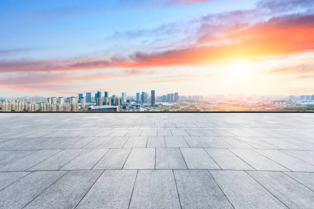 istock Panoramic city skyline and buildings with empty square floor in Shanghai 1137514514