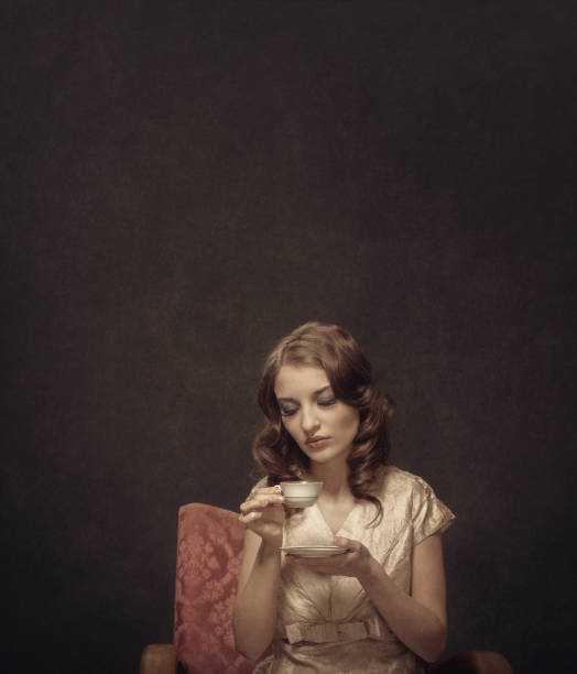 istock Retro woman drinking coffee 1137521563
