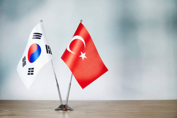istock South Korea and Turkey flag standing on the table 1137524691