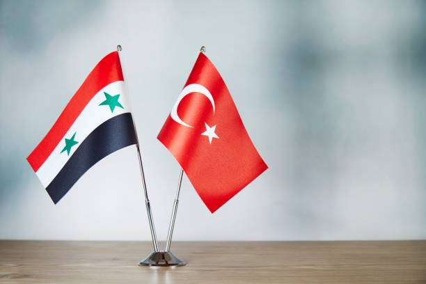 istock Syria and Turkey flag standing on the table 1137524767