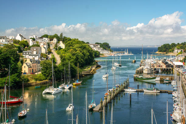 Douarnenez. Panorama of port RHU. Finistère, Brittany stock photo